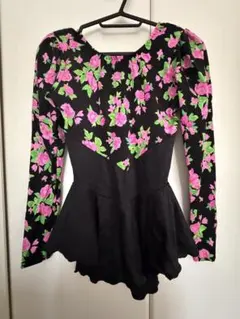 花柄ペプラムデザイン長袖トップス M