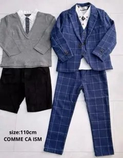 COMME CA ISM コムサ スーツ ネイビー チェック 110 ベスト付き