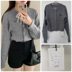 GRL 刺繍ケーブルニットボタンカーディガン lt81 グレー