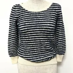 イエナ 七分袖 ラメ入り 紺×オフ白 ボーダーセーター パフスリーブのサムネイル