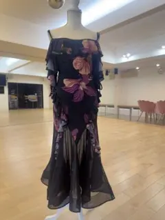 社交ダンス フラワープリント レッスンウェア　Lサイズ