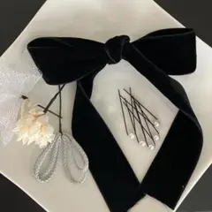 卒業式　成人式　ベロアリボン　髪飾り　振袖　袴　パールピン　ドライフラワー