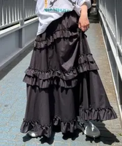 Alley by w closet ティアードフリルロングスカート 黒 F