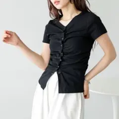 ラジエム♡ フロントタック ウエストサイドギャザー Tシャツ トップス フィットのサムネイル