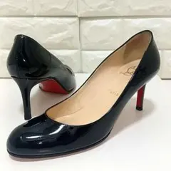 【美品★ヒール高7cm】ルブタン　レッドソール　ラウンドトゥ　エナメル　パンプス