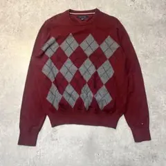 Tommy Hilfigerニット セーター ボルドーワンポイント古着カジュアル