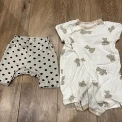 petit main 水玉ショートパンツ70と新生児ロンパース60