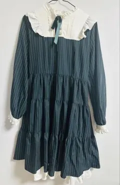 axes femme ダークグリーン ストライプ ワンピース M