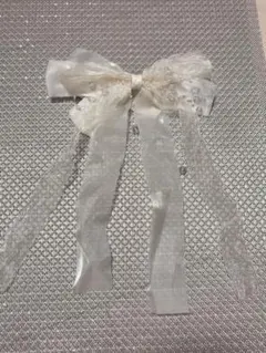 パール付き リボン バレッタ ヘアアクセサリー ホワイト