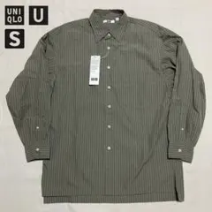 【UNIQLO U ユニクロ】オーバーサイズストライプシャツ オリーブ S