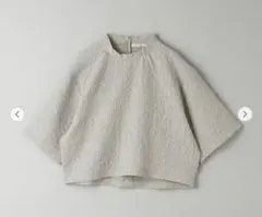 beauty&youth ジャガード クルーネック 6分袖 プルオーバー グレー