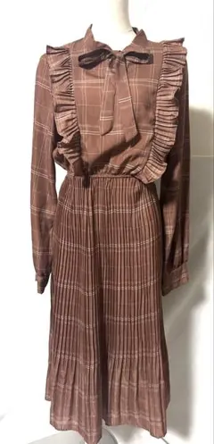 SPIGA スピガ チェック柄 長袖 フリルワンピース リボン付き