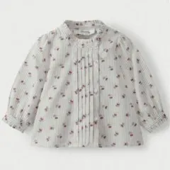 ボンポワン　18m ストライプ花柄刺繍長袖シャツ