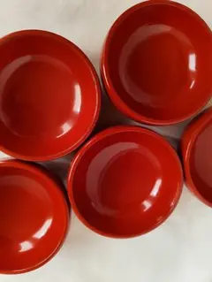 天然木製朱色の漆器深皿5個セット