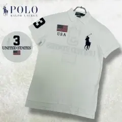 美品 ポロラルフローレン 半袖 ポロシャツ ビッグポニー 星条旗 USA 白