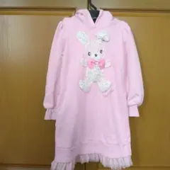 メゾピアノ ウサギレースアップリケ刺繍 トレーナーワンピース ピンク　120