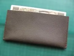 (t82)牛革 シンプルお札専用ケース（札入れ）長財布　(濃茶）シュリンク革