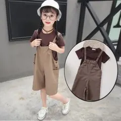 セットアップ キッズ 子どもオーバーオール 女の子 サロペット 半袖 ショート◆