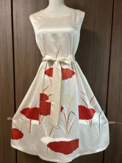 着物リメイク　訪問着　正絹　ワンピース　花柄ノースリーブドレス