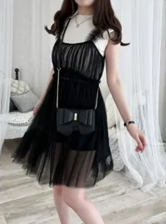 グレイル　バックリボンチュールフレアキャミワンピース　　pr59