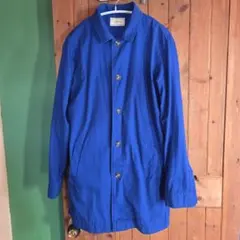 青 ステンカラーコート 前面ボタン留め