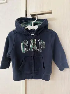 babyGapのロゴ入りジップアップパーカー チェック グリーン