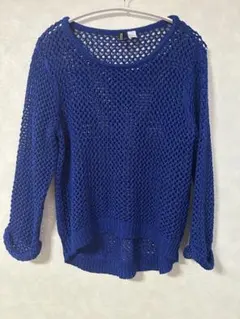 H&M ざっくり編みブルーメッシュニット
