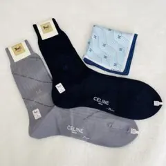 【未使用】CELINE セリーヌ ソックス2足 usedハンカチセット