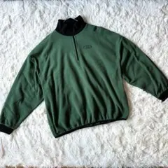 オーバーサイズフリースジャケット ハーフジップ グリーン/ブラック　L アウター