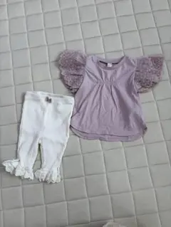 アプレレクールフリル付きトップスとmamarakuパンツセット 80-90