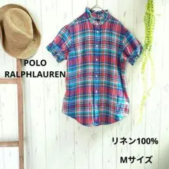 現行QR　ポロラルフローレン リネン100 チェックシャツ 半袖　パフスリーブのサムネイル