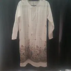 スーパーハッカ ワンピース ロング コットン 刺繍 花柄 白