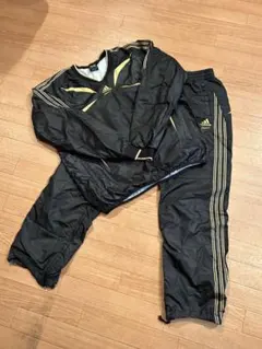 希少00s adidas ピステ ナイロン セットアップ ブラック×ゴールド O