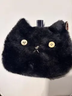 猫の顔ファーポーチ　手作りです