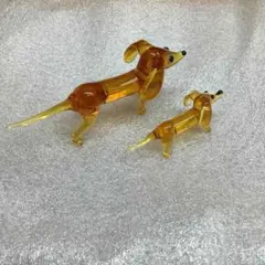 ガラス細工 ダックスフンド 親子 2体セット