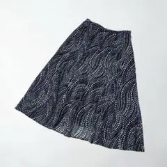 Leilian フレアスカート ドット柄 日本製 ミモレ丈 ネイビー 9号 上品のサムネイル