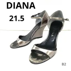 【日本製】DIANA シルバーサンダル 21.5ウェッジソール　本革