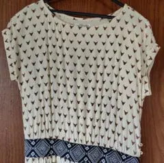 Le Olivades カウボーン柄 膝下ワンピ クリーム色 レーヨンx麻