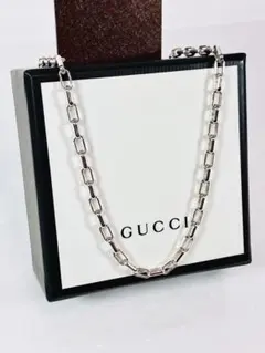 【超美品】GUCCI レクタングル チェーン ネックレス 男女兼用　SV925