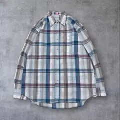 【80s90s】US輸入アメリカ古着チェック柄メンズ長袖シャツアメカジホワイト