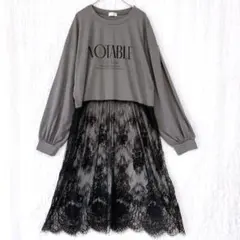 3658 myuwa レース チュール切り替えワンピース 大きいサイズ　4L