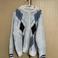 アーガイル柄ジップアップカーディガン