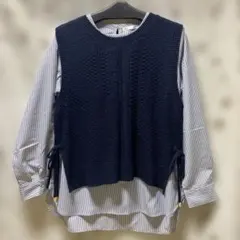 ikka ニットベストブラウスセット　 Mサイズ　ネイビー