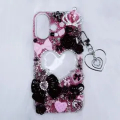 iPhone16ケース デコ電 デコケース ピンク 黒 平成女児 地雷系 ギャル