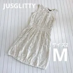 美品　Mサイズ　JUSGLITTY レースワンピース　白　ベージュ　ノースリ