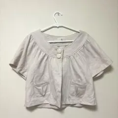 半袖 カーディガン アイボリー ワッフル素材　トップス　ボタン　ポケットのサムネイル