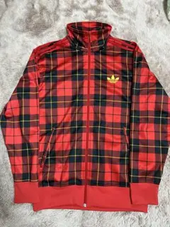 【希少/美品】adidas/チェック柄/トラックジャケット/トレフォイル/赤