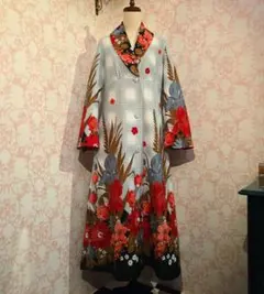 ヨーロッパヴィンテージ古着レトロ花柄ロングコート薄手ワンピース