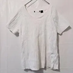 美品✨ ホワイト 半袖ニット リブ編み サマーニット 白 無地 シンプル