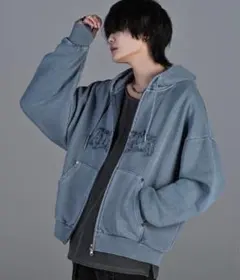 ADRER ヘビーウェイトロゴセミショートヴィンテージダブルジップパーカー S